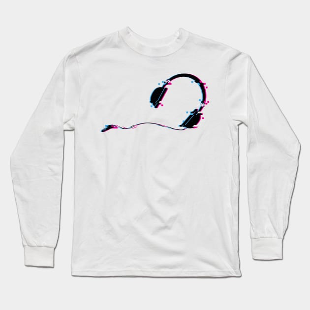 Music Headphones Glitch Art Long Sleeve T-Shirt by freeves